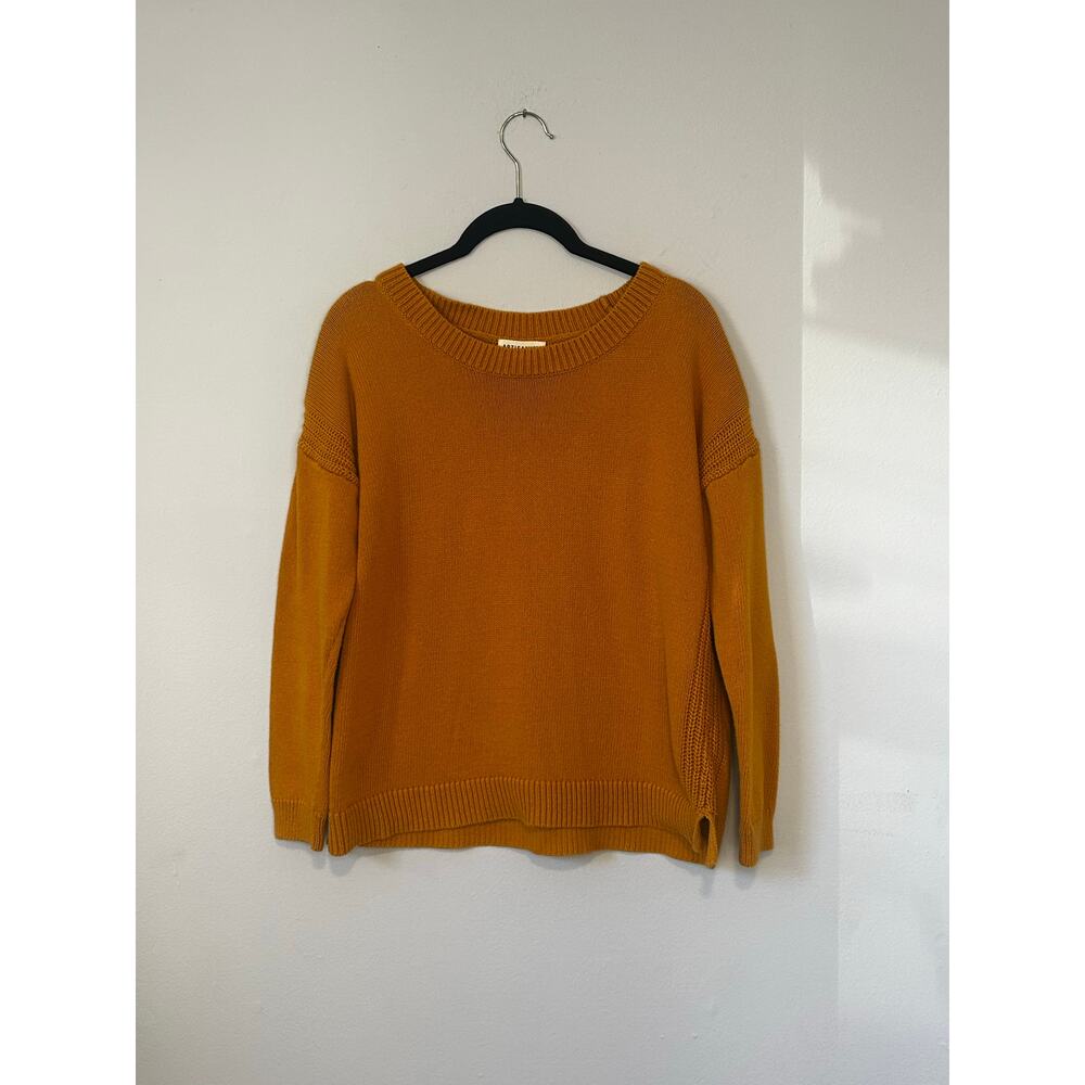 Mustard Artisan Ny Cotton Knit Textured Side Panel Sweater Medium Womens